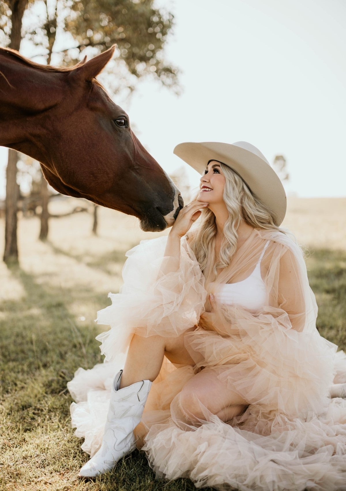 Tulle Ruffle Robe Beige