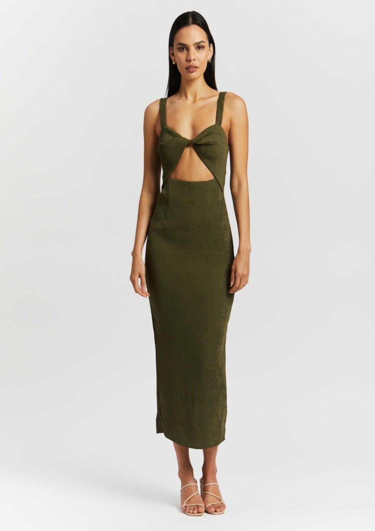 Simone Fitted Cut Out Midi Dress Olive
