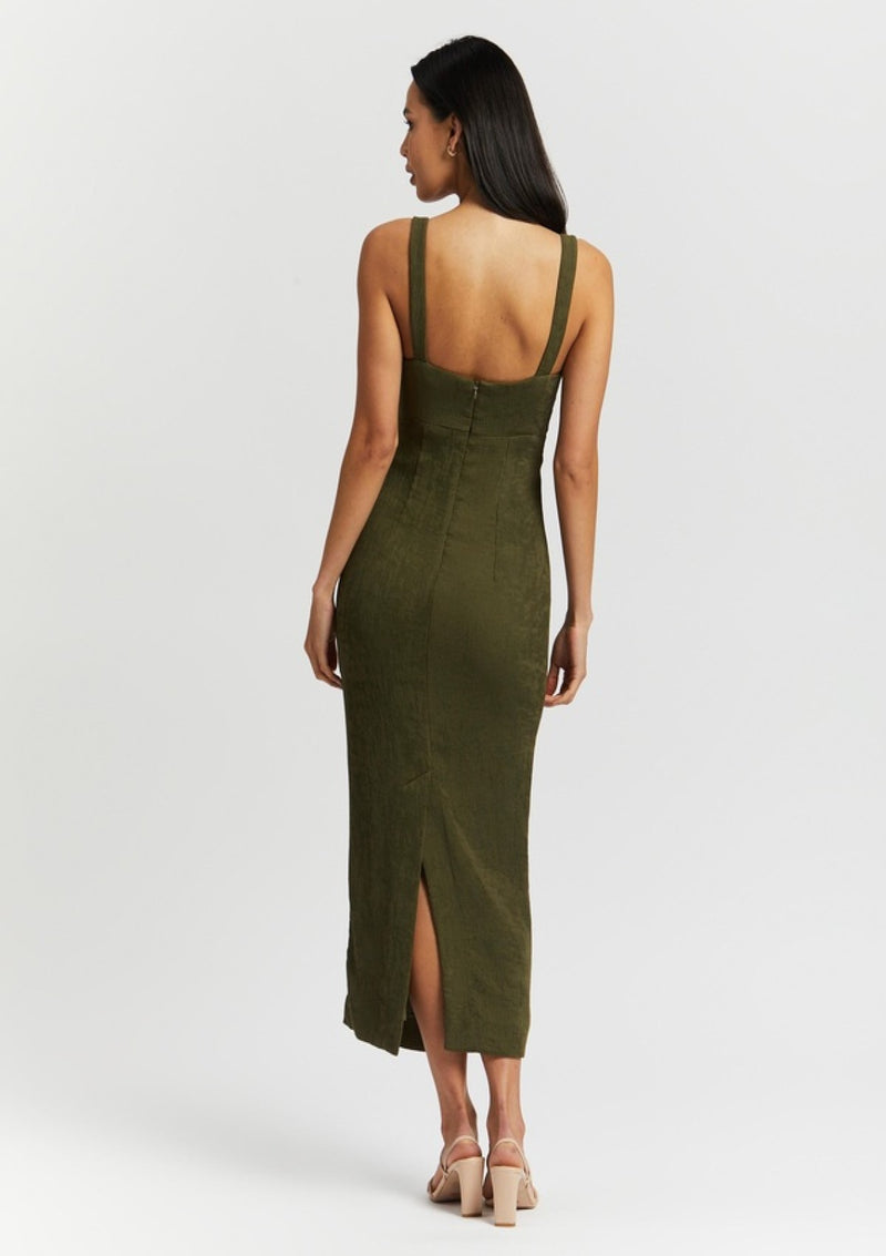 Simone Fitted Cut Out Midi Dress Olive