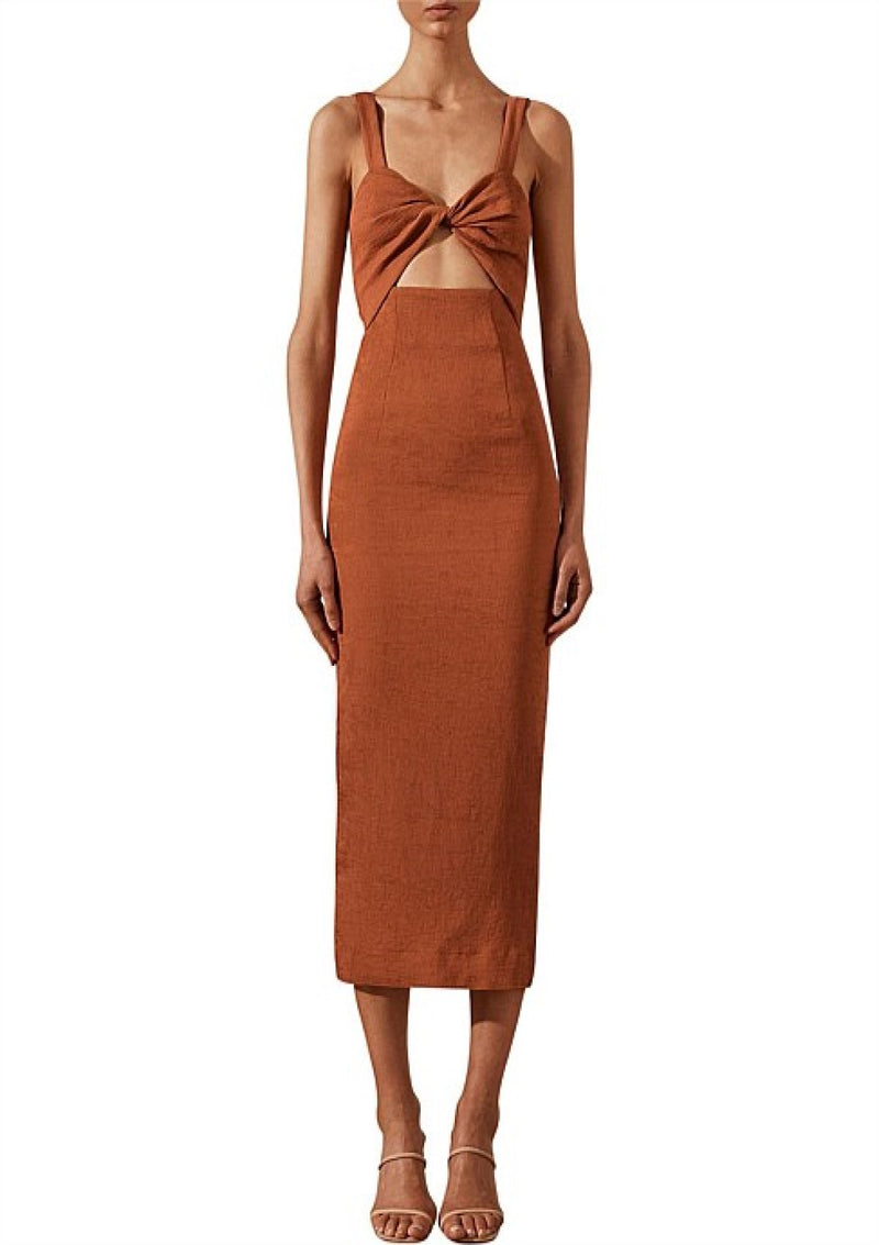 Simone Fitted Cut Out Midi Dress Clay