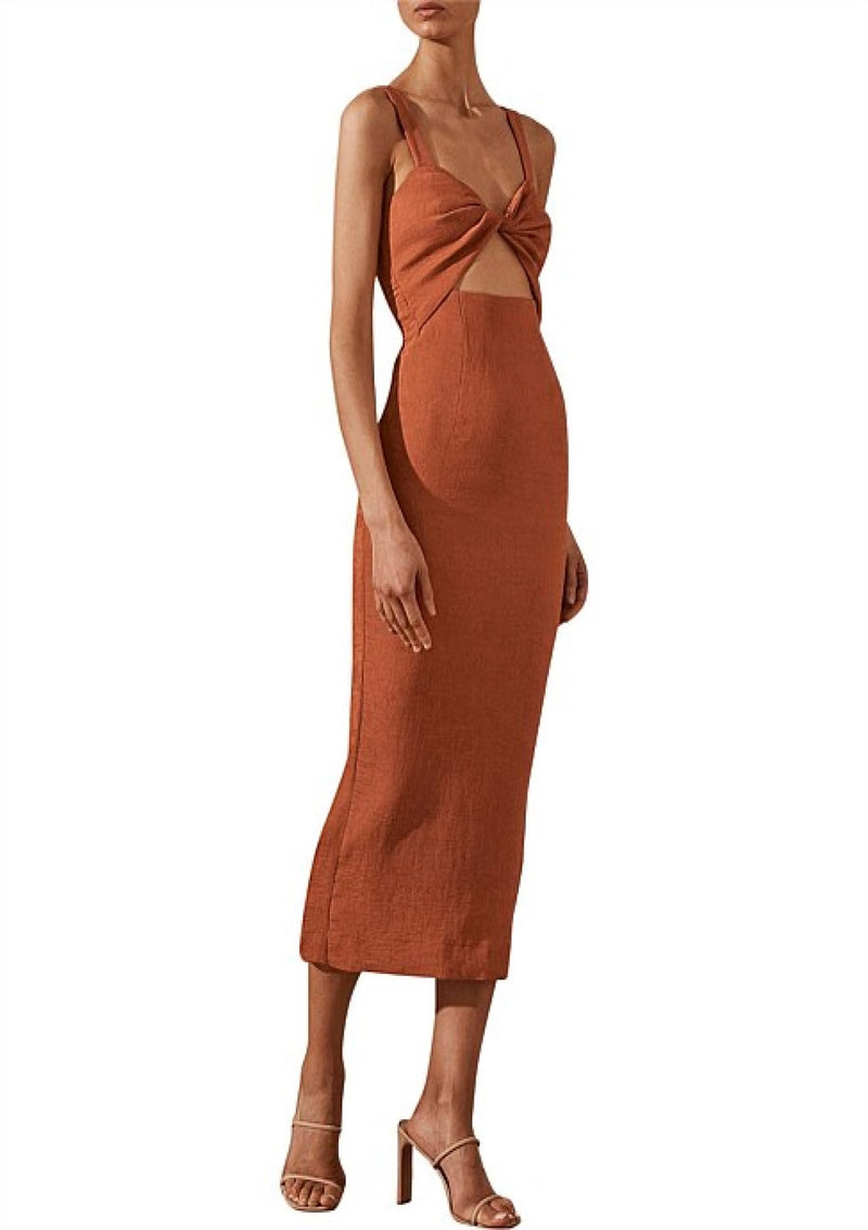 Simone Fitted Cut Out Midi Dress Clay